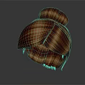 Biological Organ With Hairy Texture And Curved Brown Red Surface Structure 3d model