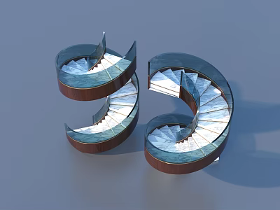 Modern Spiral Staircase Interior Design With Wooden Railing And Glass Steps 3d model