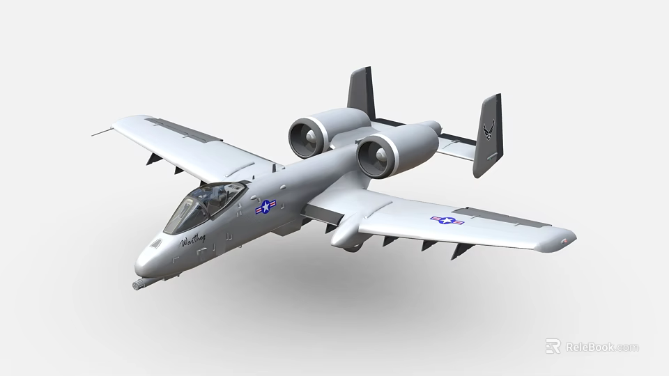 Silver Fighter Jet With Twin Engines And Military Insignia In Flight 3d model 