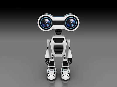 Smart Machine Robot With Large Round Eyes And White Black Humanoid Body Design 3d model