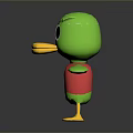 Cute 3D Green Cartoon Duck With Big Eyes Yellow Beak And Red Vest
