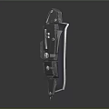 Futuristic Mechanical Weapon Metallic Structure With Square Panels Bolts Central Lens And Reflective Surface