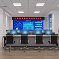 Monitoring Room Interior With Large Display Screen Multiple Computers And Workstations 3d model
