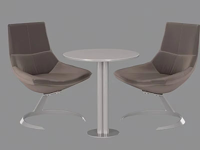 Modern Gray Leather Chairs With Metal Base And White Round Table For Contemporary Interior 3d model