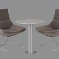 Modern Gray Leather Chairs With Metal Base And White Round Table For Contemporary Interior