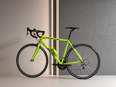 Bright Yellow Road Bike with Black Handlebars Seat and Wheels in Modern Interior 3d model