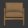 Brown Leather Single Seater Sofa With Wooden Frame And Modern Minimalist Design