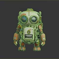 Cartoon Robot Figure With Large Blue Eyes Orange White Body And Red Feet