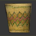Woven Yellow Basket With Green Red Patterns For Home Daily Essentials Storage 3d model