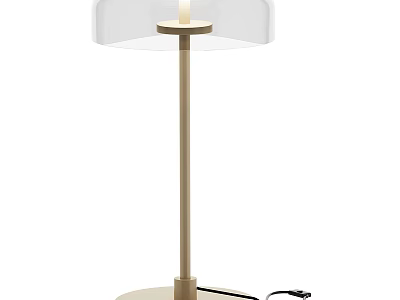 Minimalist Wooden Table Lamp With Transparent Shade And Round Base Design 3d model