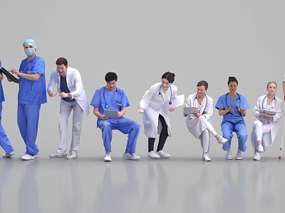 Group of Medical Professionals in Uniforms Holding Tablets and Clipboards 3d model