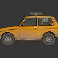 Yellow Retro SUV with Spare Tire on Roof and Classic Body Design