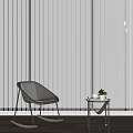 Modern Cream Balcony Washing Machine Trendy Coffee Table Potted Clock Bookshelf Sofa Curtain Floor-to-Floor Window 3d model
