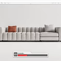 Modern Light Gray Sectional Sofa With Orange And Gray Cushions Tufted Design 3d model