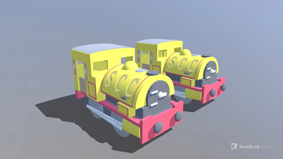 Two Yellow Electric Toy Trains with Red Details Cute Design for Kids Play 3d model 