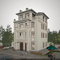Classic European Detached Villa Exterior Design with Beige Facade Balcony and Garden Surrounded by Trees
