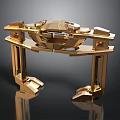 Futuristic Creature Role With Golden Mechanical Platform And Supports