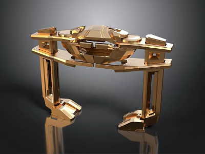 Futuristic Creature Role With Golden Mechanical Platform And Supports 3d model