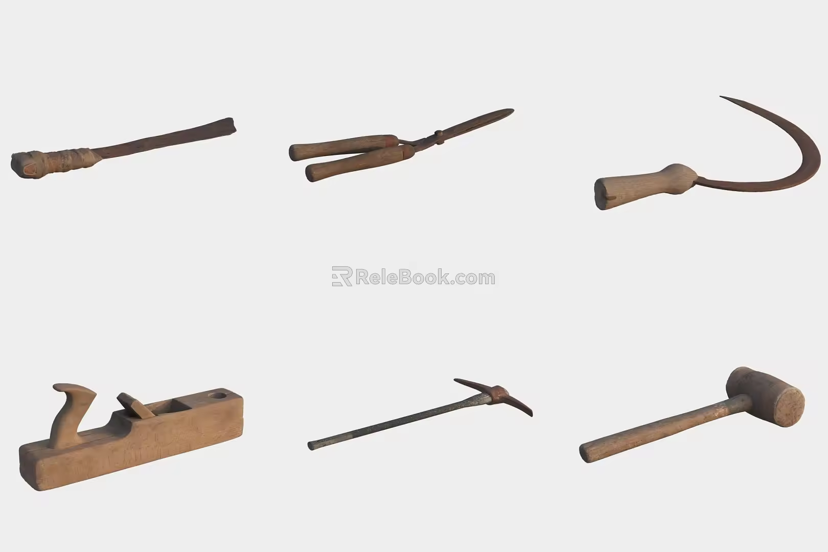Hardware tools mallet hammer axe sickle saw chisel 3d model