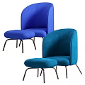 Modern Blue And Light Gray Accent Chairs With Curved Backrest And Ottoman 3d model
