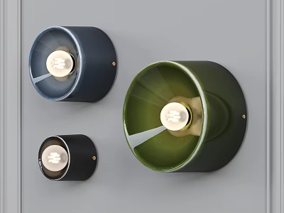 Modern Dark Blue Green Black Wall Lamps with Gold Base Mounted on Gray Wall 3d model
