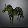 Green Mythical Hybrid Animal with Striped Skin Crocodile Head Horse Body Sharp Teeth Reptilian Tail