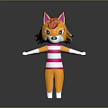 Cute Orange Fox Doll With Red Ears Pink Striped Shirt And Arms Outstretched