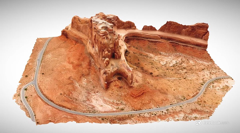 Red Rock Desert Terrain With Winding Road And Canyon Landforms 3d model 