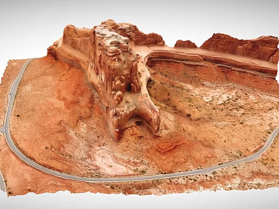 Red Rock Desert Terrain With Winding Road And Canyon Landforms 3d model