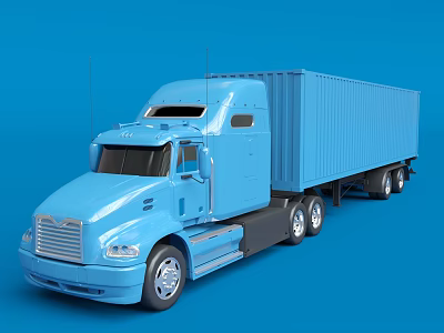 Shiny Blue Large Semi Truck With Container Trailer On Blue Background 3d model