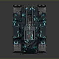 Futuristic Tank Weapon with Dual Cannons Blue Glowing Patterns and High Tech Dark Colored Body