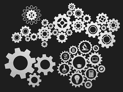 Creative Wall Decor Featuring Gears And Various Icons Like Microscope Light Bulb Calculator 3d model