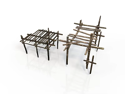 Basic Equipment Frames Constructed With Wooden Sticks For Simple Support Structures 3d model