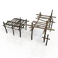Basic Equipment Frames Constructed With Wooden Sticks For Simple Support Structures