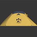 Durable Yellow and Blue Camping Tent with Mountain and Sun Logo for Outdoor Adventures