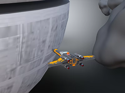 Yellow And White Spacecraft Exploring Planetary Surface With Gray Clouds In Space 3d model