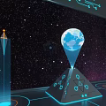 Futuristic Globe With Location Pin On Pyramid Structure With Blue Circuit Lines And Starry Sky