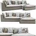 Modern Sectional Sofa With Soft Fabric Multiple Patterned Pillows And Throw Blanket In Living Room 3d model