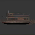 Vintage Wooden Paddle Wheel Boat With Blue Roof And Two Deck Design