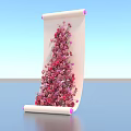 Scroll Shaped Floral Installation With White Frame Pink Edges And Pink Red Flowers