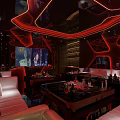 Luxurious Modern KTV Interior with Red Lighting Sofas Bar Counter and TV Screen 3d model