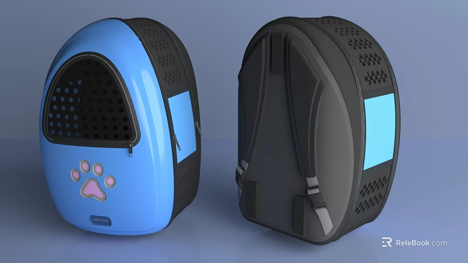 Blue Pet Backpack With Pink Paw Print Breathable Mesh And Adjustable Straps 3d model 