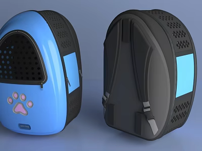 Blue Pet Backpack With Pink Paw Print Breathable Mesh And Adjustable Straps 3d model