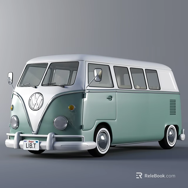 Classic Volkswagen Bus In Light Green And White Vintage Exterior Design 3d model 