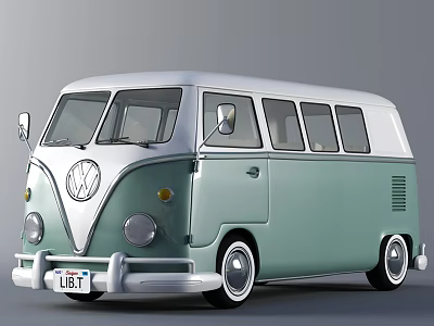 Classic Volkswagen Bus In Light Green And White Vintage Exterior Design 3d model
