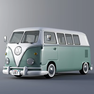 Classic Volkswagen Bus In Light Green And White Vintage Exterior Design 3d model