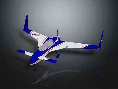 Blue And White Model Airplane With Red Stripes Transparent Cockpit And Wing Design 3d model