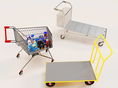 Shopping Cart Trolley Cart Trailer Supermarket Shopping Cart Flatbed Cart 3d model