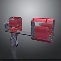 Futuristic Transparent Red Mechanical Weapon With Symmetrical Design And Grip Handle