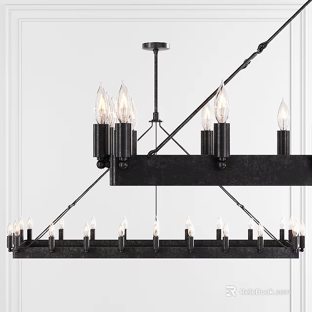 Industrial Style Black Metal Chandelier with Multiple Candle Style Bulbs and Modern Design 3d model 